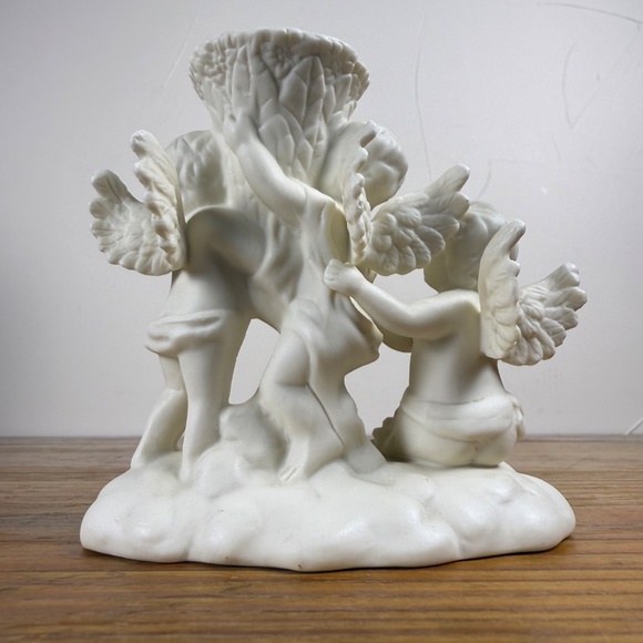 Vintage Cherub Trio Candle Holder | White Bisque Porcelain Angel Figurine - Picture 11 of 13